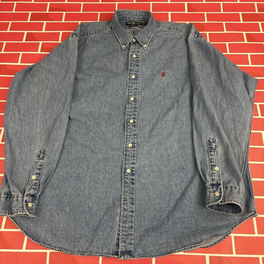 Ralph Lauren Denim Shirt Mens 2XL Blue Cotton Button-Down Long Sleeve Casual